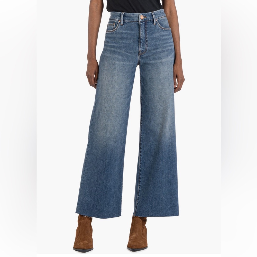KUT from the Kloth Meg Fab Ab High Waist Raw Hem Ankle Wide Leg Jeans Size 6P